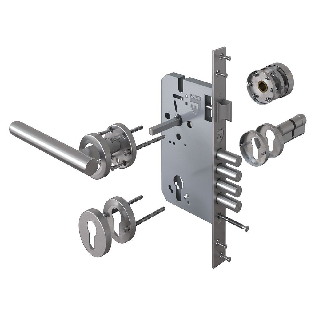 Cerradura de Embutir 2 Golpes Negro Mate con Manija Eurolocks