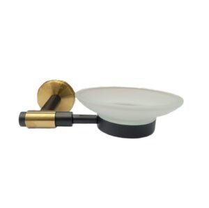 MA-JAI-009 Jabonera con plato de vidrio negro y dorado Acero Inox