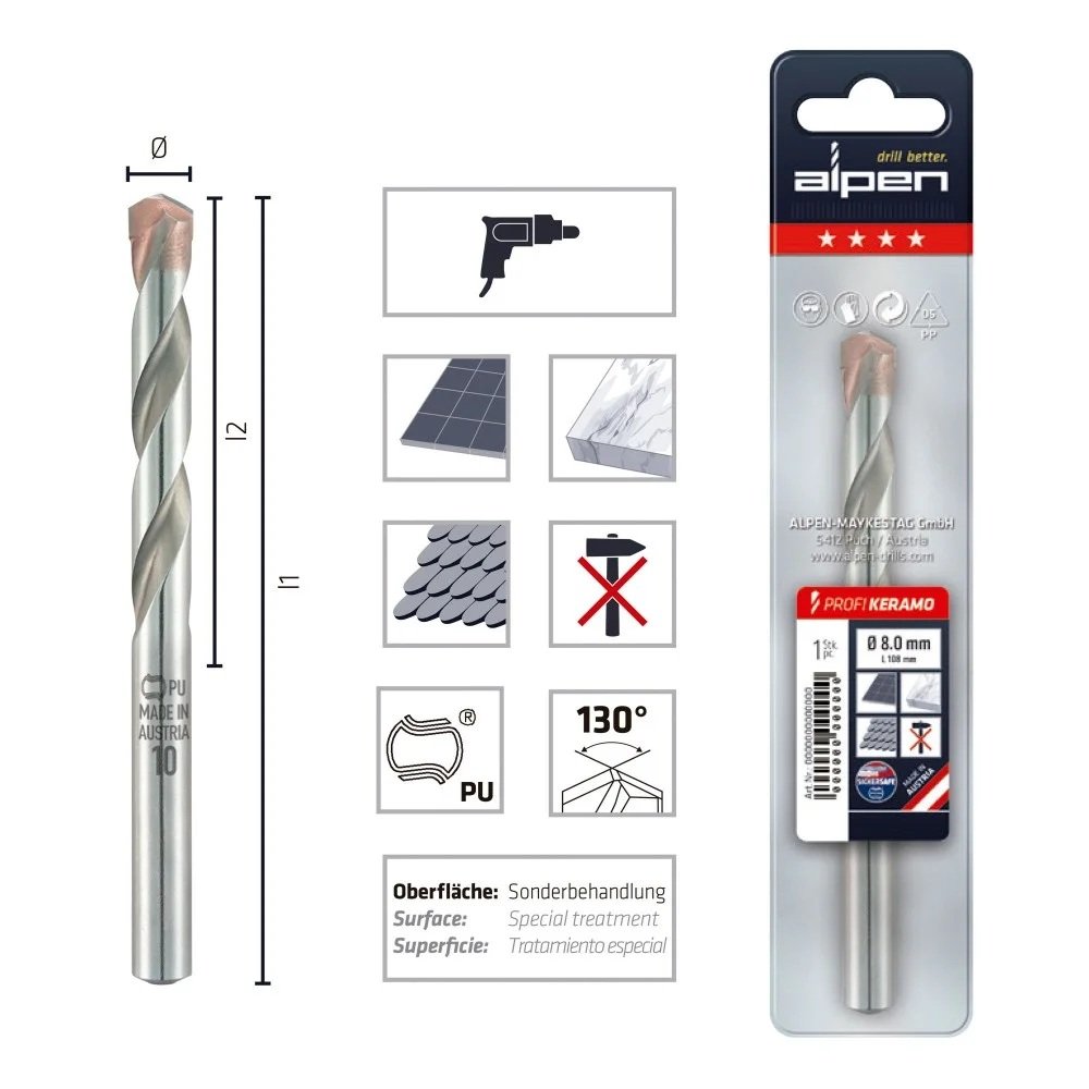 Broca para vidrio 5mm - 3/16" Alpen