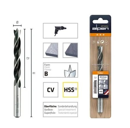 Broca para madera 10mm - 3/8" Alpen