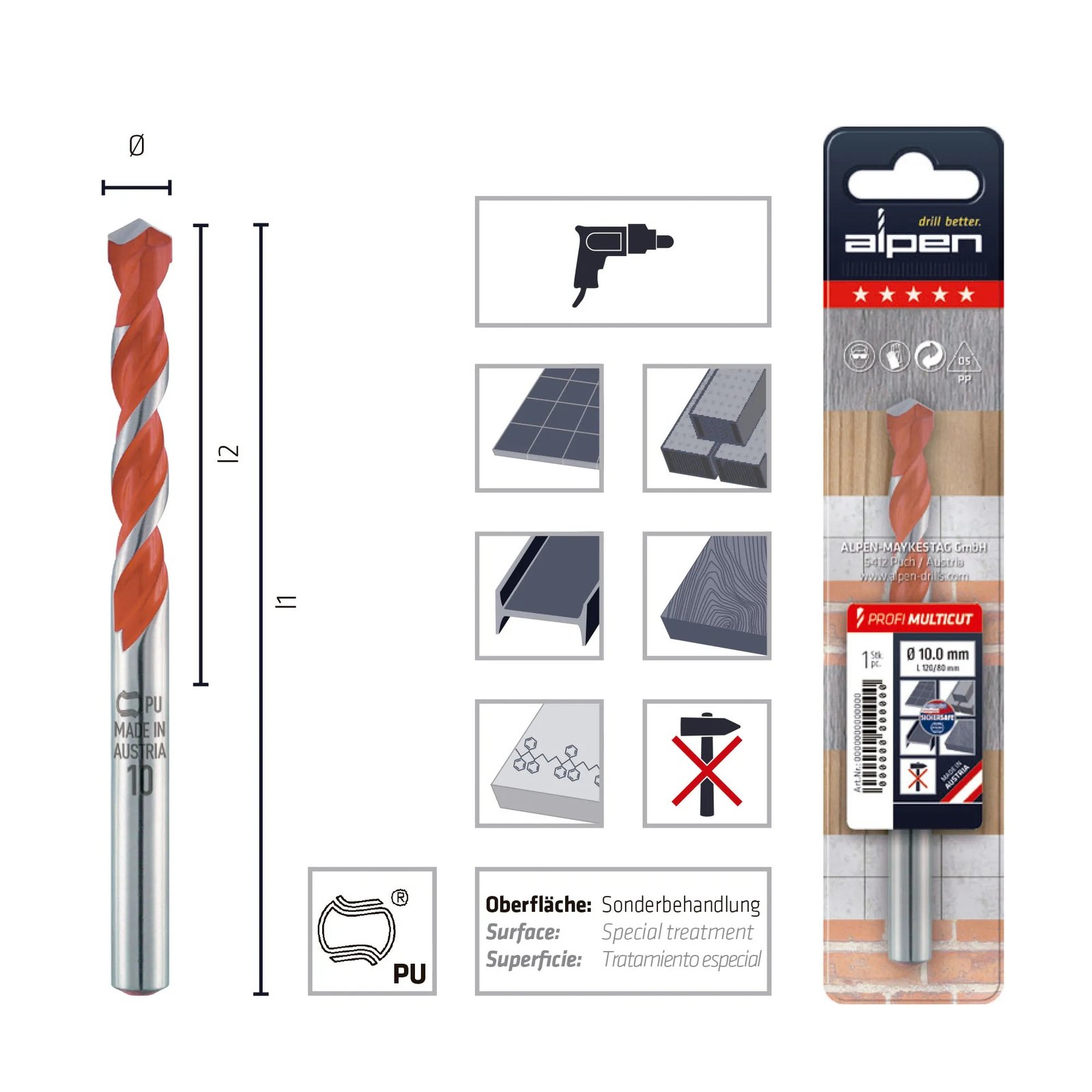 Broca multiuso 10mm - 3/8" Alpen