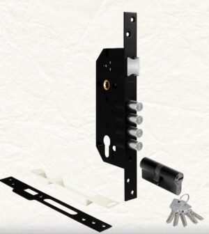 EU-CEM-N04 Cerradura de Embutir 2 Golpes Negro Mate con Manija Eurolocks