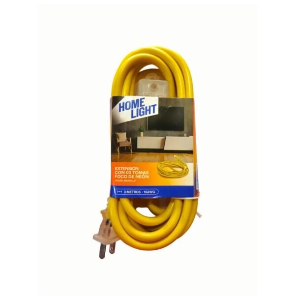 Extensión Amarilla de 3 Metros x 3 Tomas 16 AWG HomeLight