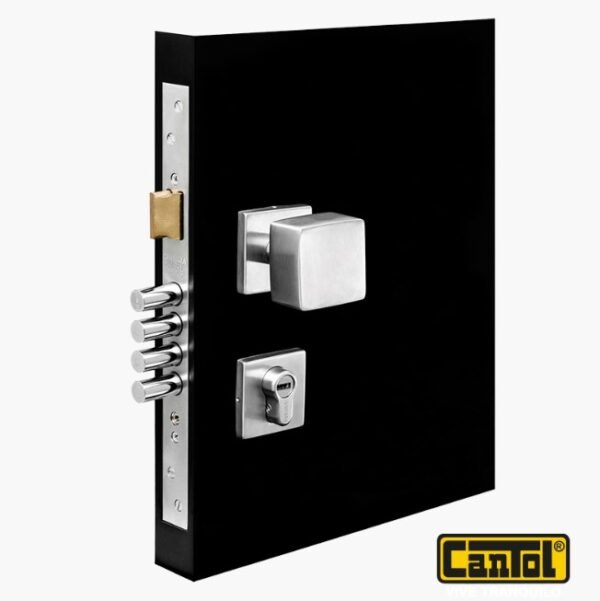 Cerradura de Embutir Principal Cuadrada Ac. Inox 3 Golpes Cantol - Reversible