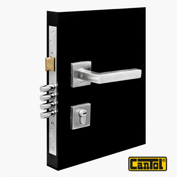 Cerradura de Embutir Principal Cuadrada Ac. Inox 3 Golpes Cantol - Reversible
