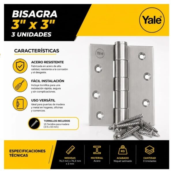 Bisagra Zincada Capuchina 3 x 3 Yale Blister 3 Und